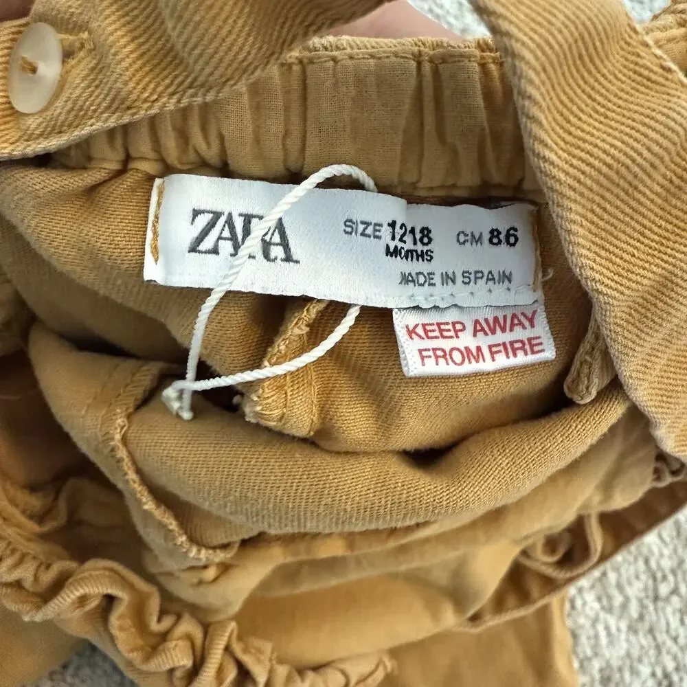 Lot of 2 12-18M Zara romper one-piece pink brown cotton button short sleeve